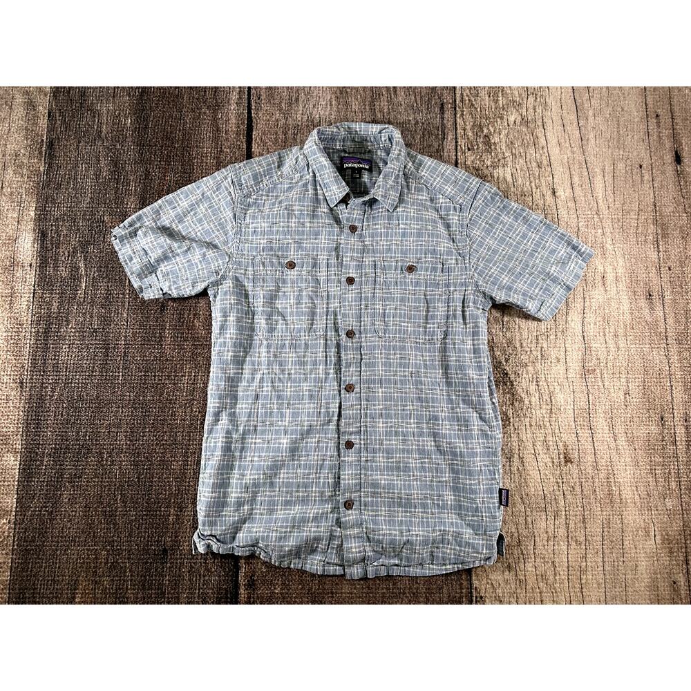 Patagonia Short Sleeve Step Back Shirt 53139 Hemp Cotton Blue Heather Mens Small